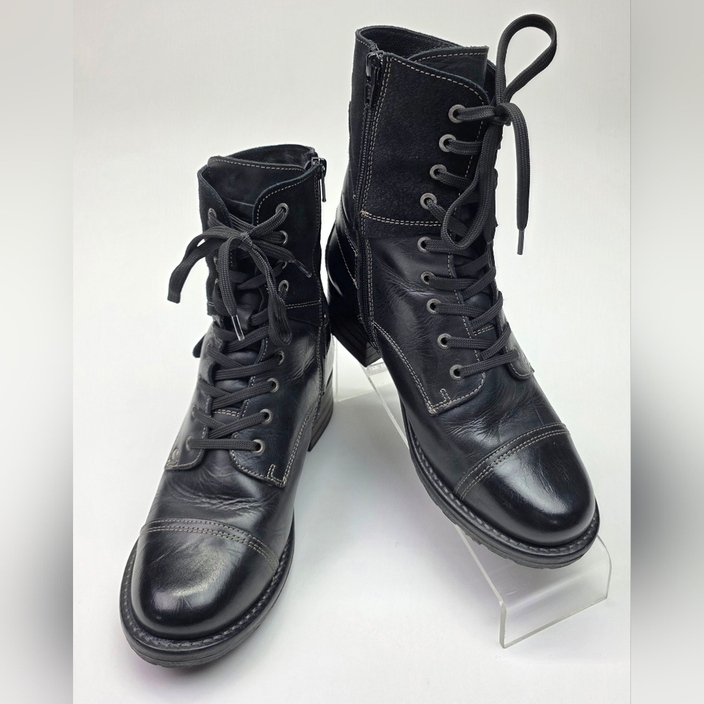 Taos Footwear Black Leather Buckle Combat Ankle Boots Size 8.5